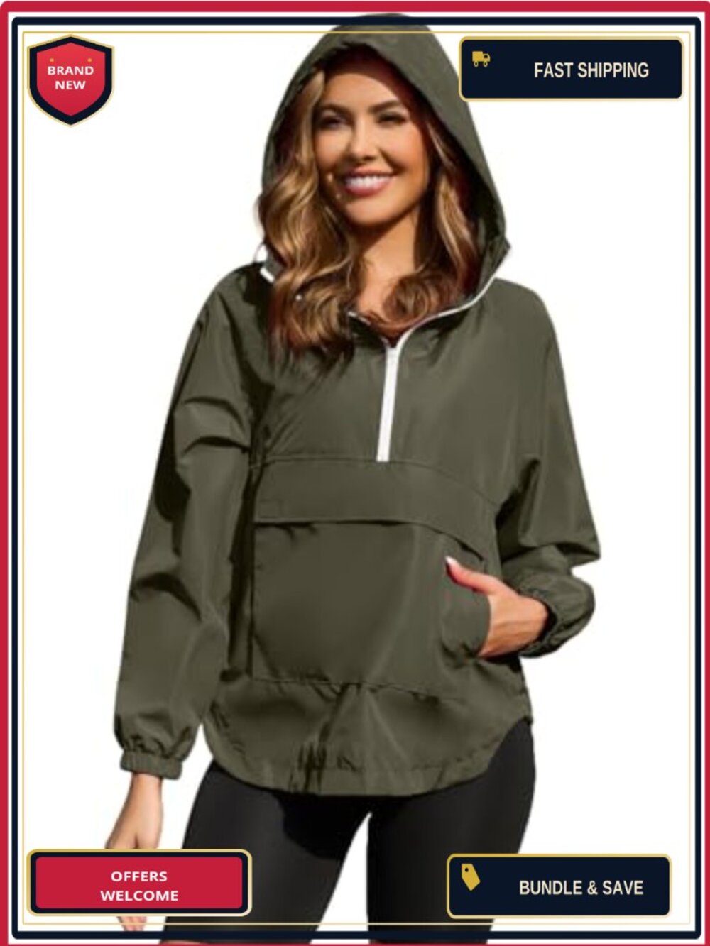 Waterproof Lightweight Raincoat for Women Packable Windbreaker Jacket Running